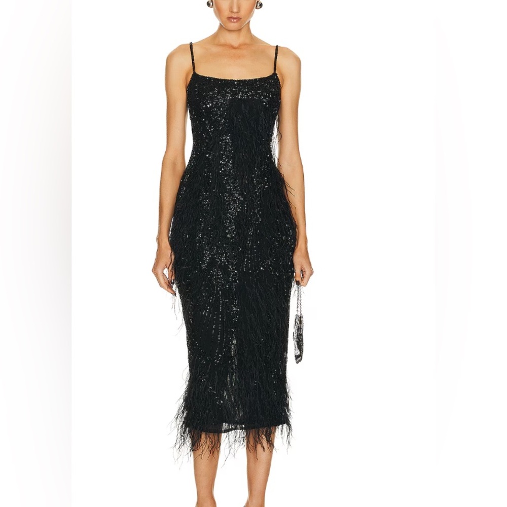 Rachel Gilbert Black Sequin Midi Dress